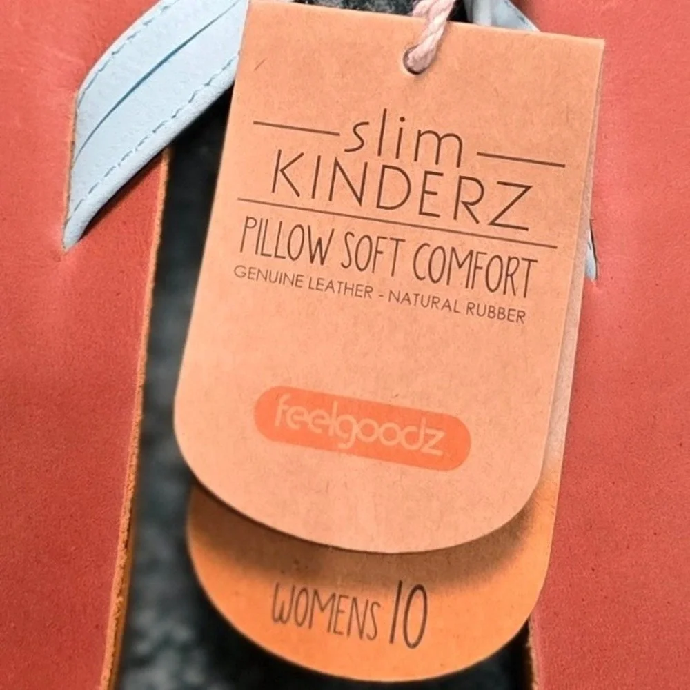 Feelgoodz Slim Kinderz Womens 10 Seabreeze Leather Natural Rubber Flip Flops NWT - Picture 2 of 4